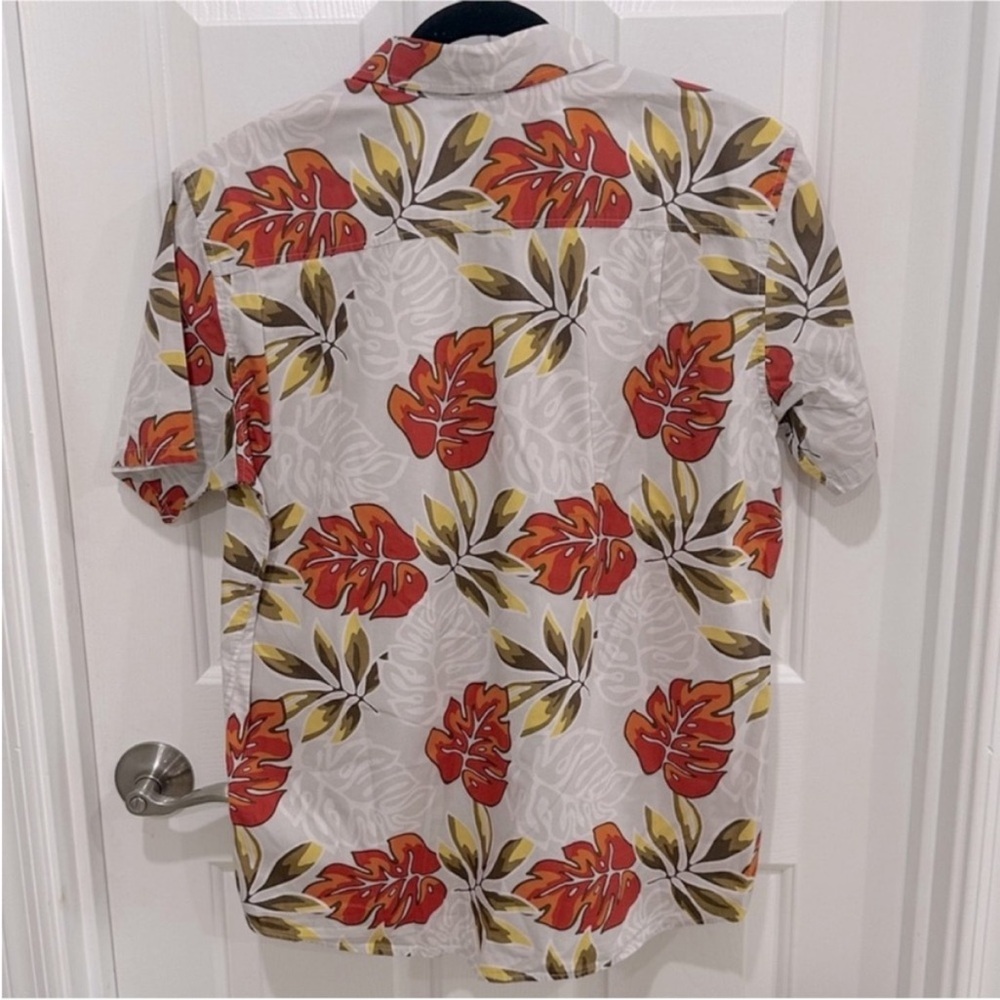 Hurley Short Sleeve Organic Cotton Button Down Gray, Orange & Green Palm Print - Picture 4 of 10